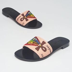 CHRISTIAN DIOR Multicolor Beaded Tarot Card Slide Sandals Size 37.5/ US 7.5
